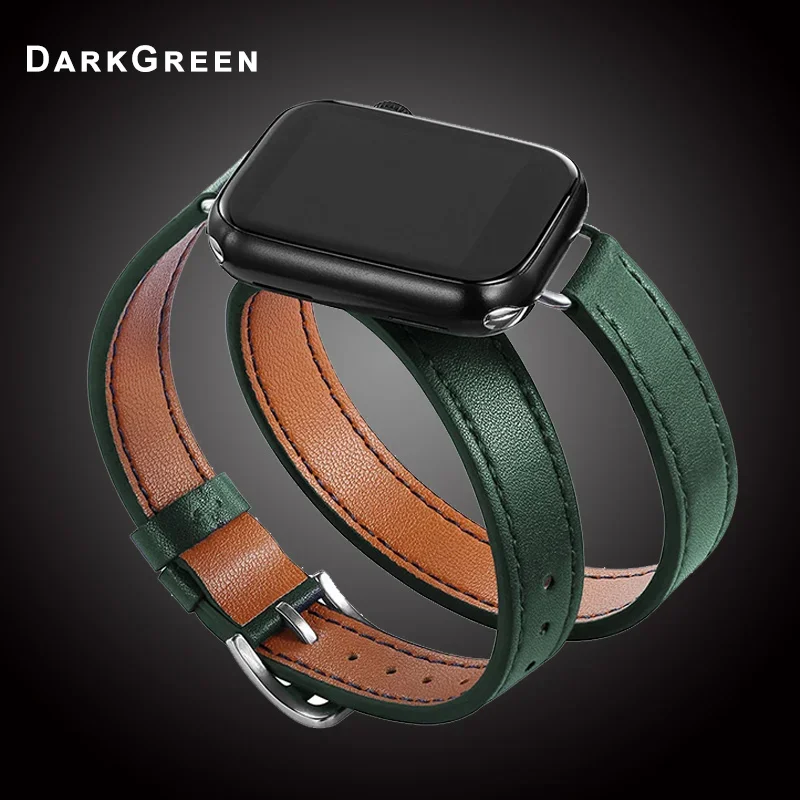 Läderarmband för apple watch-band ultra 2 49mm 40mm 41mm double tour 45mm 42mm 44mm för iwatch-serien 9 8 7 6 se 5 4 3 26 38mm: Röd svart / 12mm