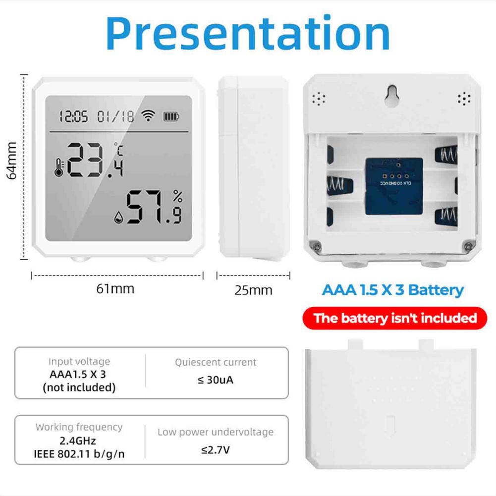 WiFi Temperature Humidity Monitor Tuya Smart Indoor Hygrometer Thermometer Sensor with LCD Display Support for Alexa Google
