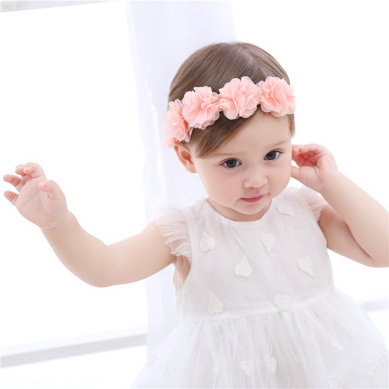 Baby Headband Flowers Girls Pink Ribbon Hair Bands Handmade Headwear Hair Elastic Tiara For Girl Newborn Babies Hair Accessories