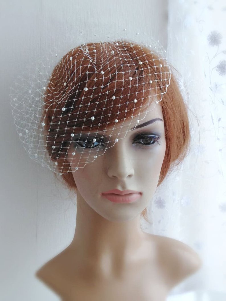 Bridal Birdcage Veil and Bride Beaded Birdcage Veil, Blusher Veil,Short Veil