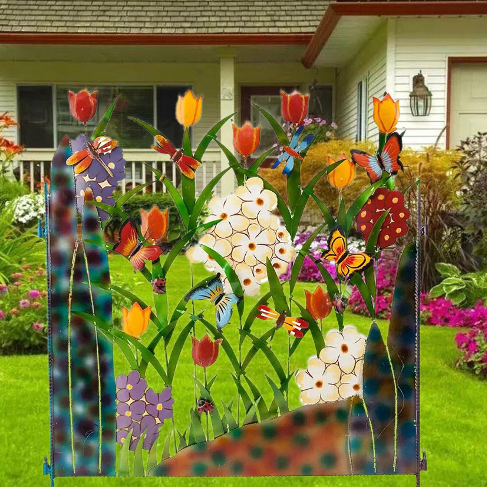 Flowers Fencing Panel Wrought Iron Guardrail Decorative Yard DIY Walkways: B