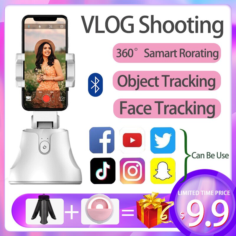 Apai Genie Smartphone Selfie Shooting Gimbal 360° Face &amp; Object Follow Up Selfie Stick for Photo Vlog Live Video Record