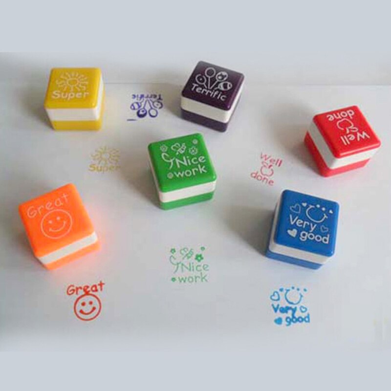 Søde tegneserie børn stempel sæt lærere selv blæk ros belønning stempler motivation klistermærke skole scrapbog stempel gør det selv