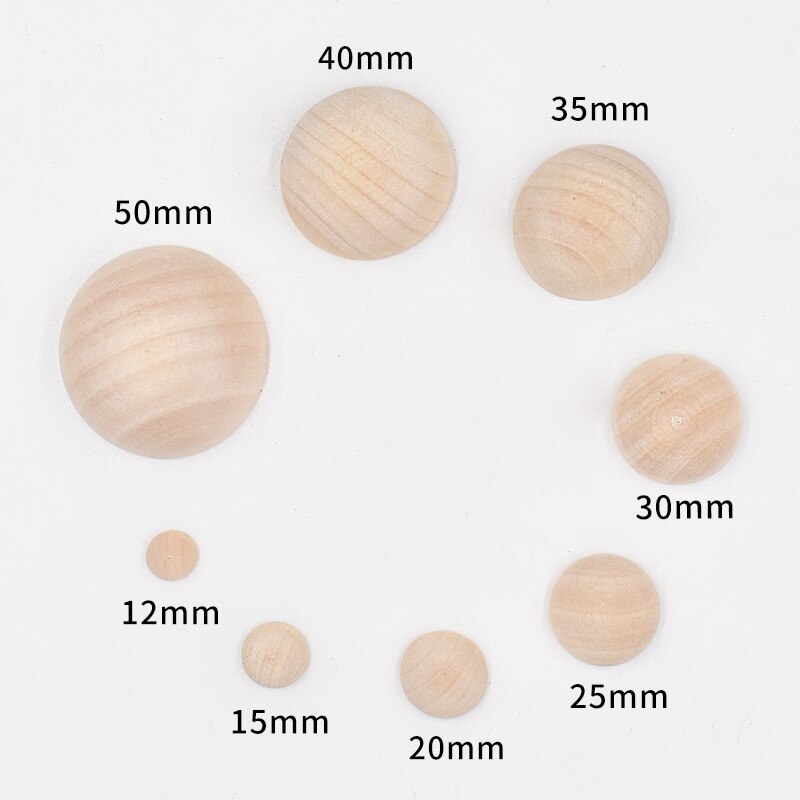 1-50 Uds. Cuentas de media madera naturales, bolas de madera redondas divididas sin terminar para pintura artesanal, arte para niños, hacer narices de Gnomo, decoración navideña