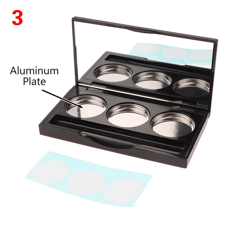 Quadratische leere Lidschatten-Palette mit 3 Fächern und festem Aufkleber und Aluminiumplatte, Kunststoff-Kosmetikbehälter, transparenter Make-up-Koffer: Licht Gelb