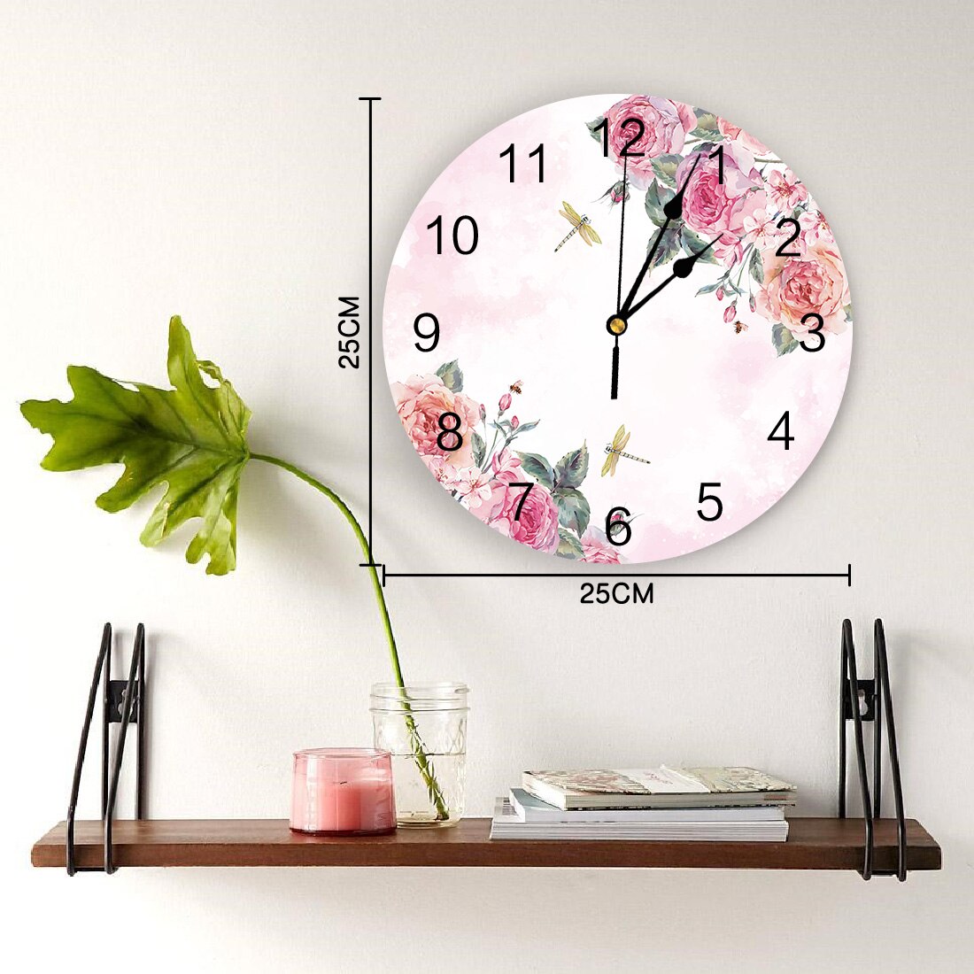 Dragonfly Clock Roses Pink Flower Dragonfly Wall Clock Living Room Decor... – Grandado