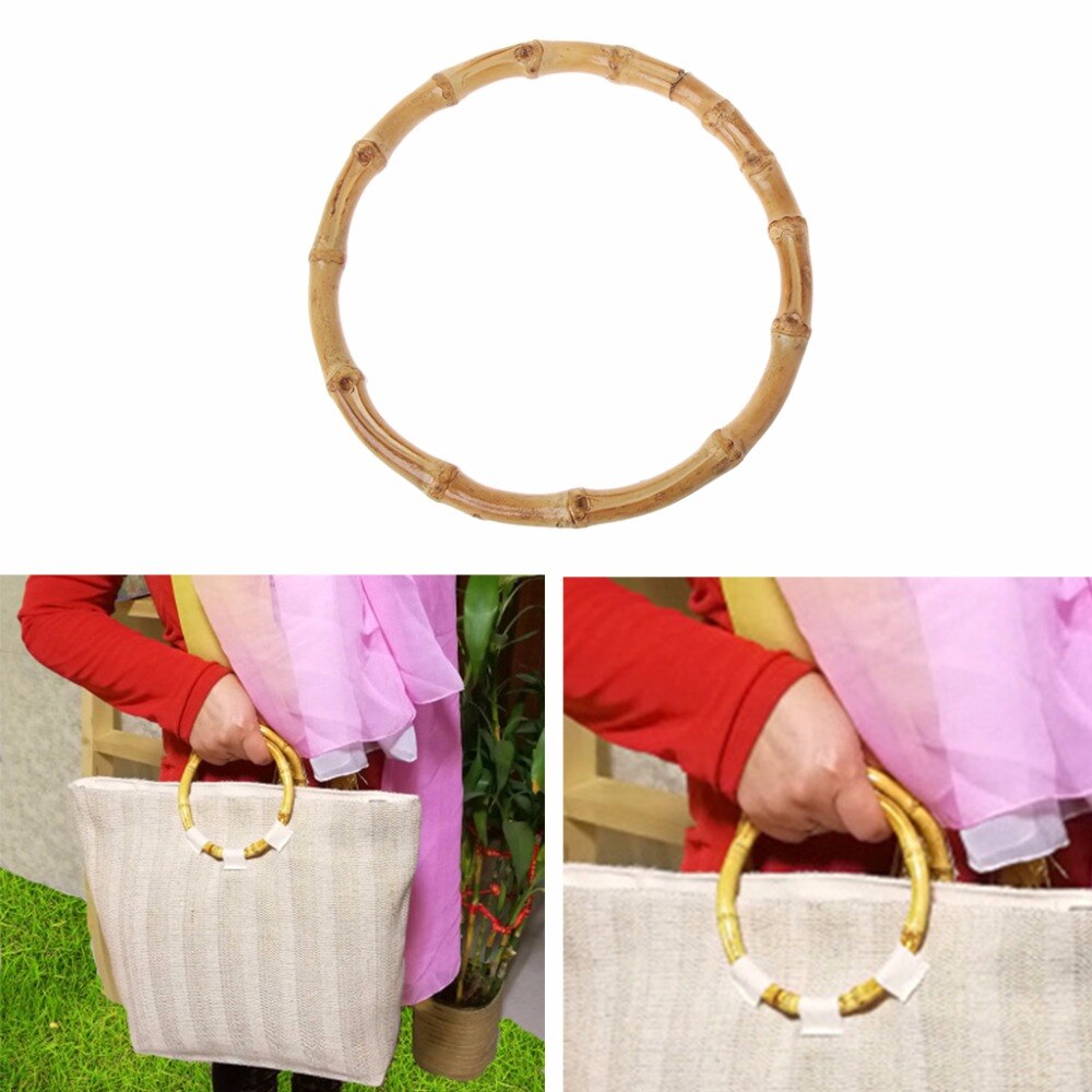 THINKTHENDO 1 x Round Bamboo Bag Handle for Handcrafted Handbag DIY Bags Accessories Good 15x15cm