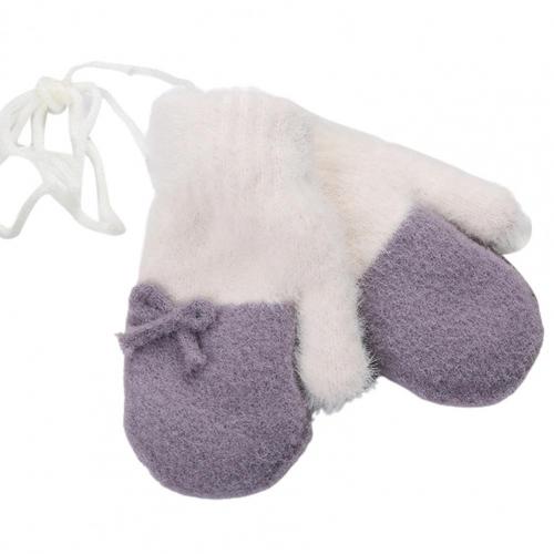 1 Paar Winter Kinderen Warme Handschoenen Gebreide Thicken Color Patched Boog Wanten: WHITE