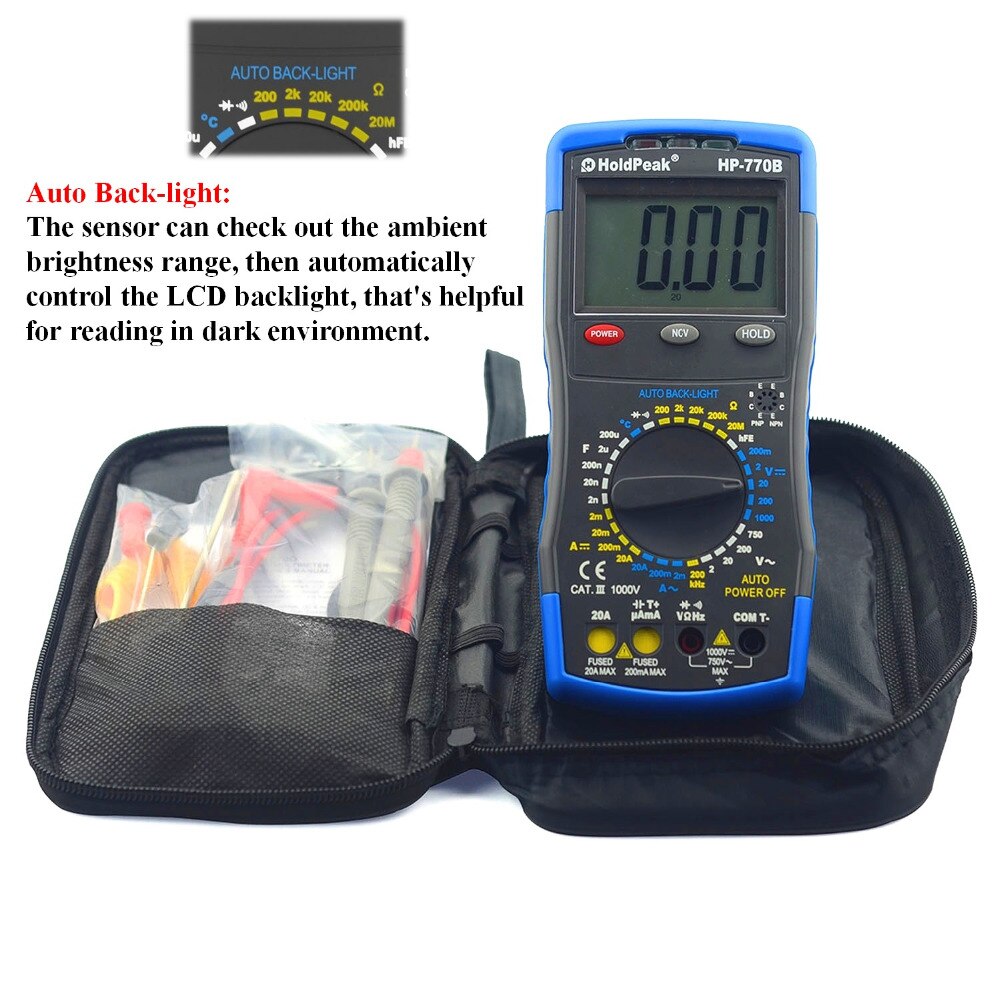 Multimetro HoldPeak HP-770B NCV Digital Multimeter Feature And Frequency/Dide/hFE Test