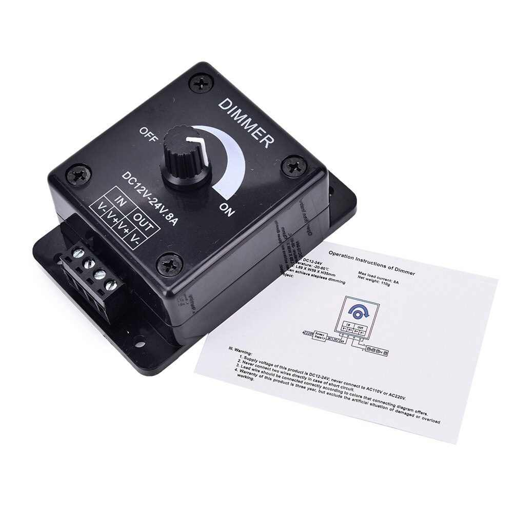 Black LED Dimmer Switch Lamp Bulb Strip Driver Single Color Light Power Supply Controller DC 12V 24V 8A