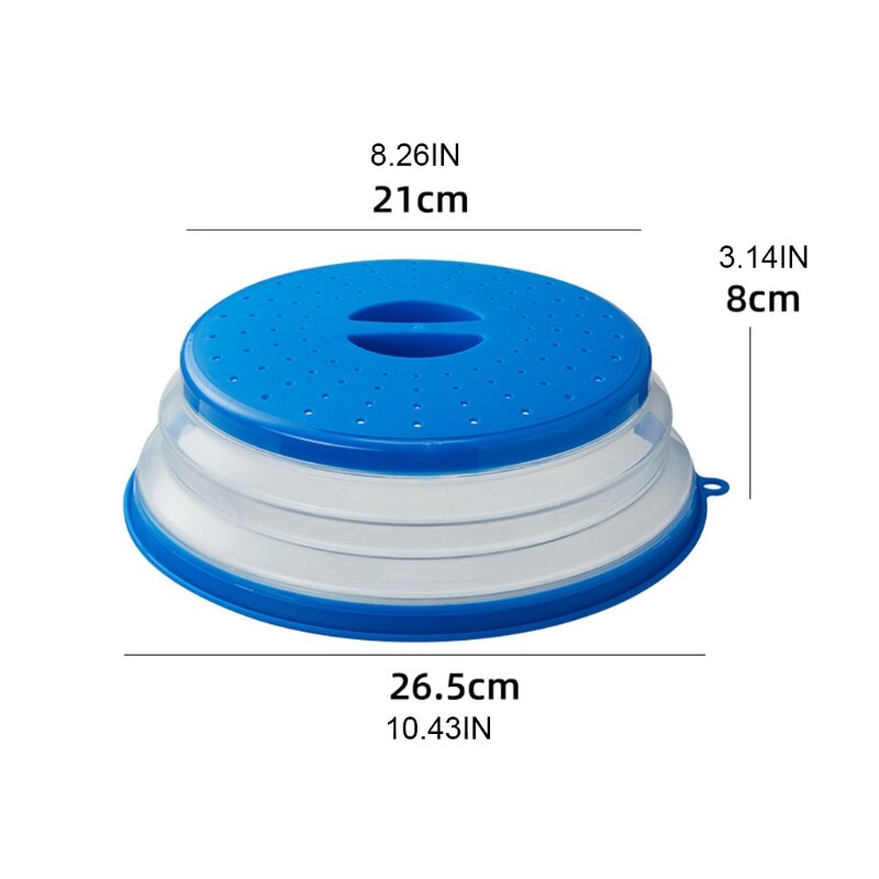 62KC Vented Collapsible Microwave Lid Splatter Proof Food Plate Cover Easy Grip Handle Vapor Holes Dishwasher Safe