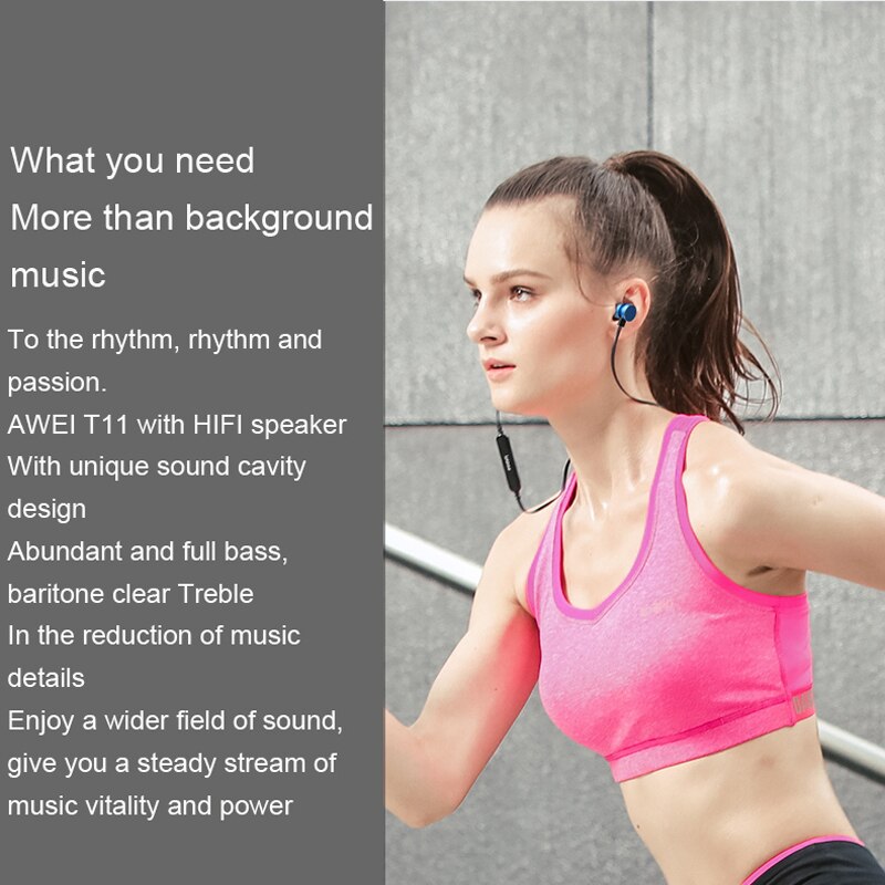 AWEI T11 Wireless Bluetooth Earphone Sport Headphones With Mic Earbuds Sport Stereo Sound Headset Headphones Earpieces For Phone