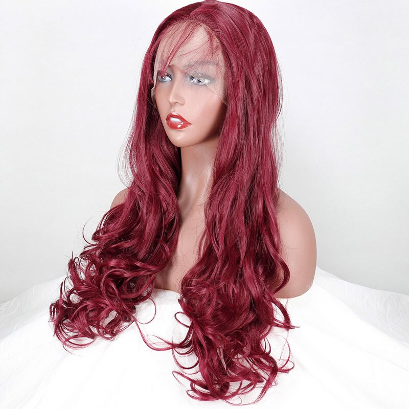 Bombshell Wine Red Burgundy Body Wave Synthetic Lace Front Wig Heat Resistant Fiber Middle Parting With Baby Hair For Women Wigs