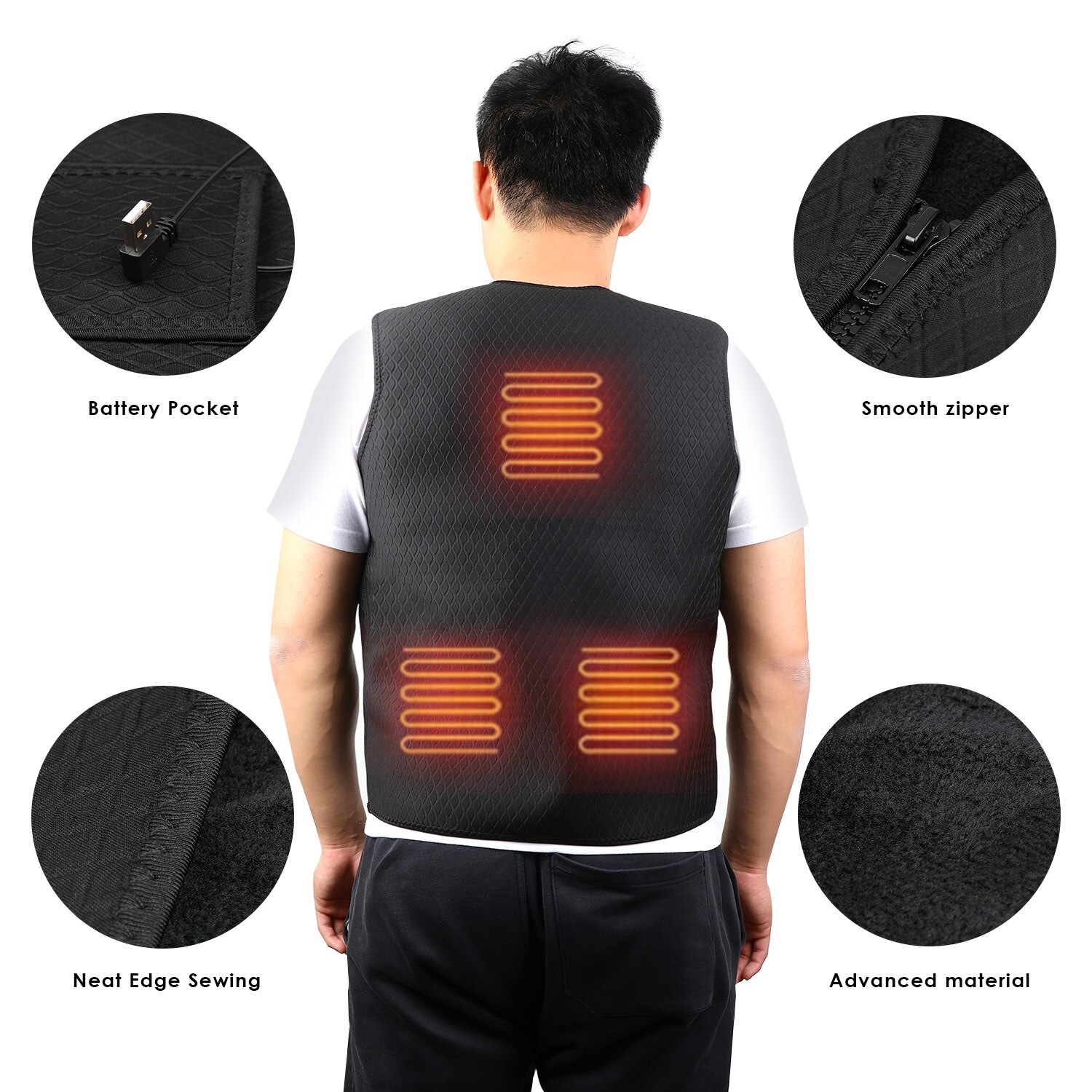 MAYFABD Verwarmde Bodywarmer Heren Dames Verwarmd Vest Met 21 9 Koolstofvezel Verwarmingspads 3 Temperatuurniveaus Verwarmde Jas Voor Motorvissen SkiëN Outdoor-Activiteiten,Black 21,L