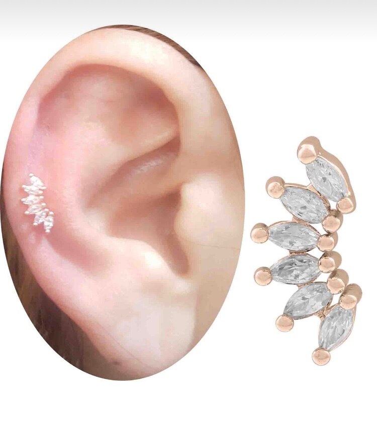Rose Gold Zircon Ear Piercing - Tragus Helix Cartilage Body Jewelry - Unisex Silver