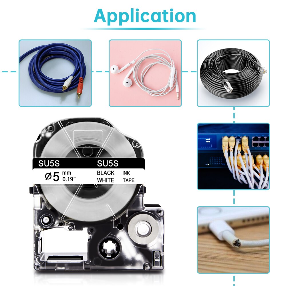 Compatible Epson Heat Shrink Tube Tapes SU5S SU5Y LA-4WBA5 LA-4YBA5 for Epson Kingjim LabelWork LW-300 LW-400 LW-500 Labeller
