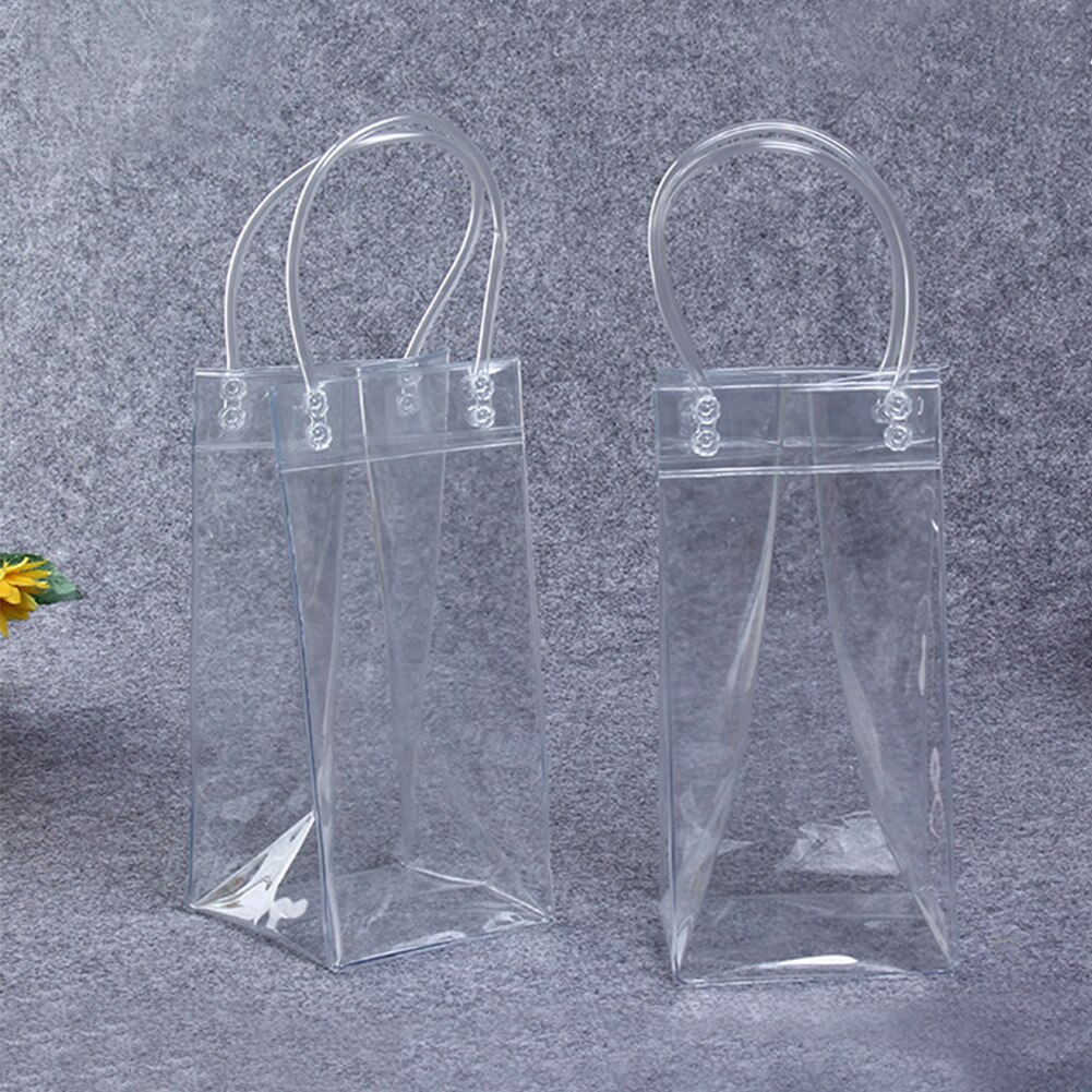 PVC Leakproof Ice Bag ECO Friendly Transparent Ice Pack Portable Ice Bucket Wine Champagne Bottle Chiller With Carry Handle Bag