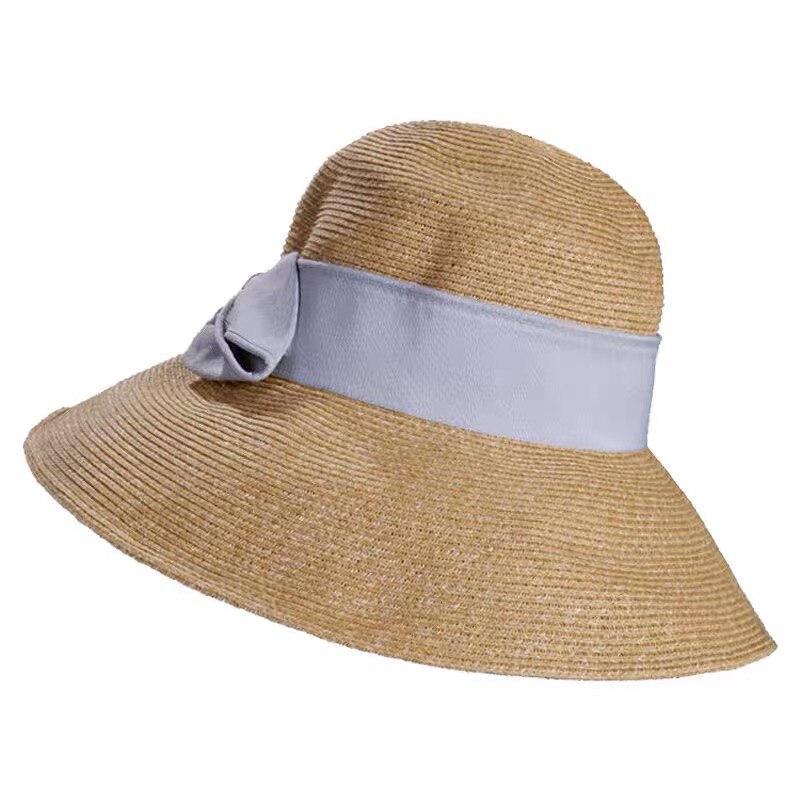 Zomer Strohoed Vrouwen Grote Wide Brim Strik Strand Zon Hoeden Opvouwbare Zonnebrandcrème Anti-Uv Panama Hoed Chapeu Feminino: Light Blue