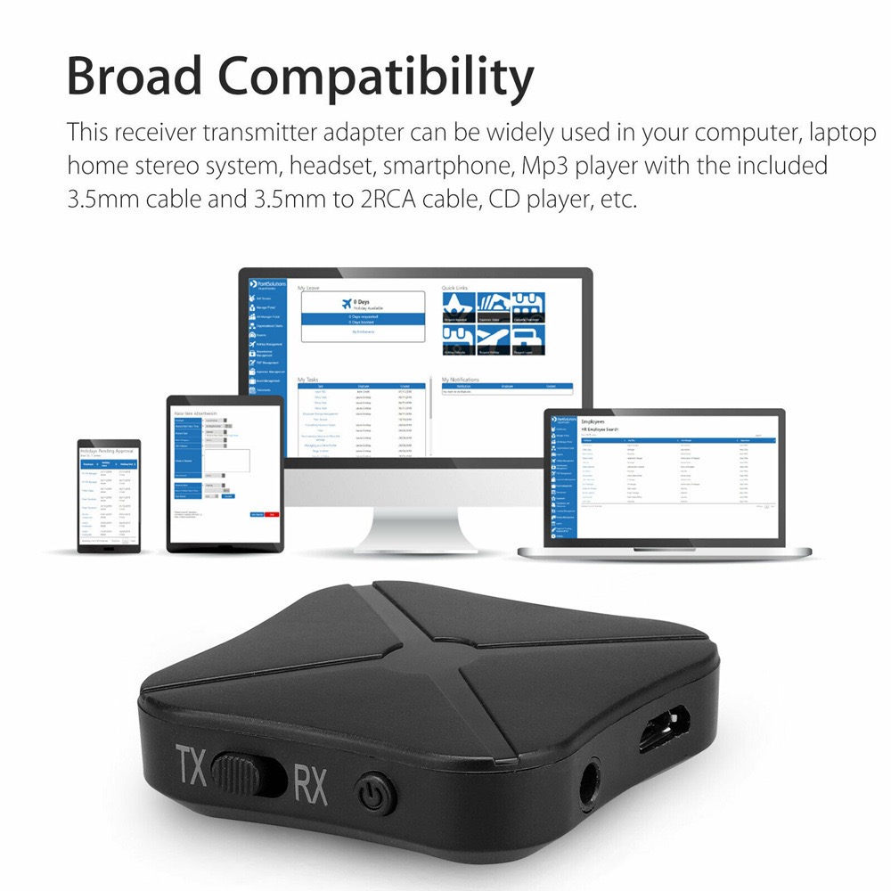 Bluetooth 4.2- mottaker, avsender, 2 i 1 trådløs lydadapter med 3.5mm aux-kontakter, rca-stereo til hjemme-tv,  mp3 pc høyttalere