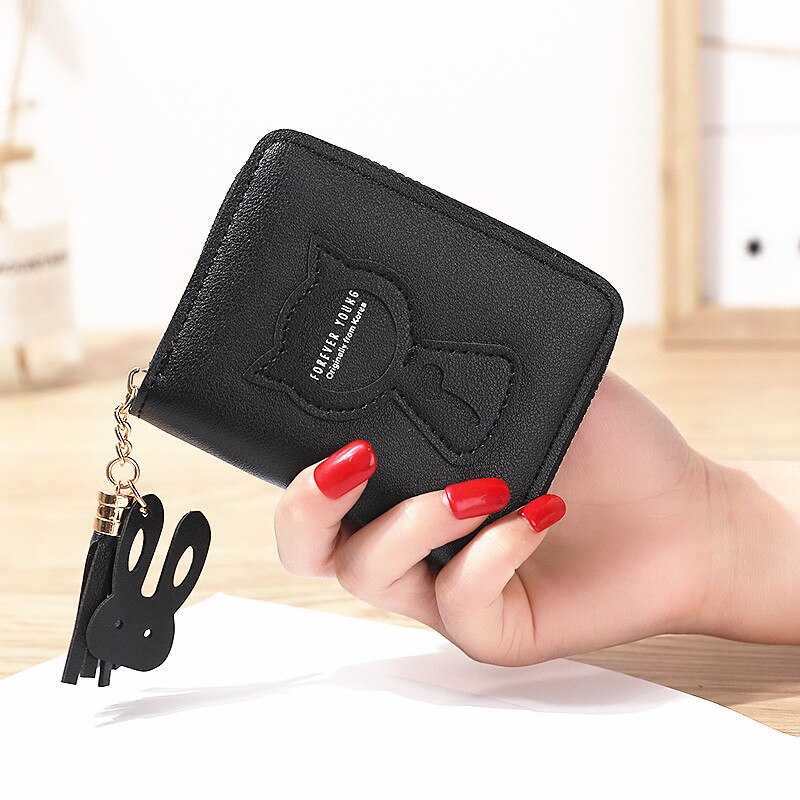 Women Wallet PU Leather Card Holder Coin Purses Zipper Long Female Wallet Cat Applique Cellphone Bag Lady: S8