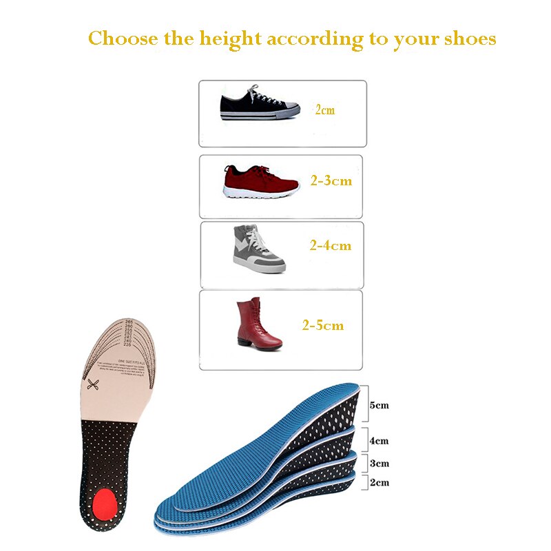 Invisible Memory Foam Height Increase Insole For Men Women Increased Lifting Inserts Shoe Lifts Elevator Insoles (2-5 cm)