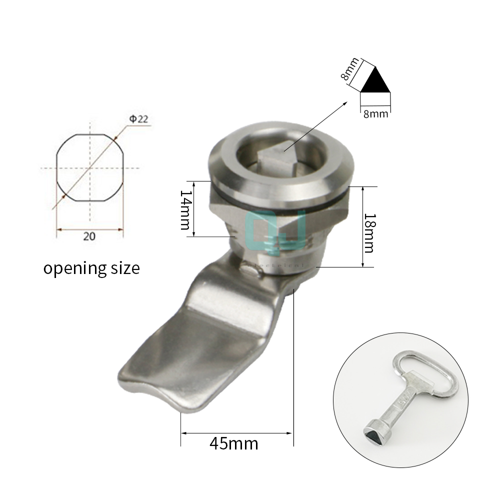 1set 22mm installation Power distribution cabinet lock panel lock 304 stainless steel lock, cam cabinet lock,, tin box,: triangle