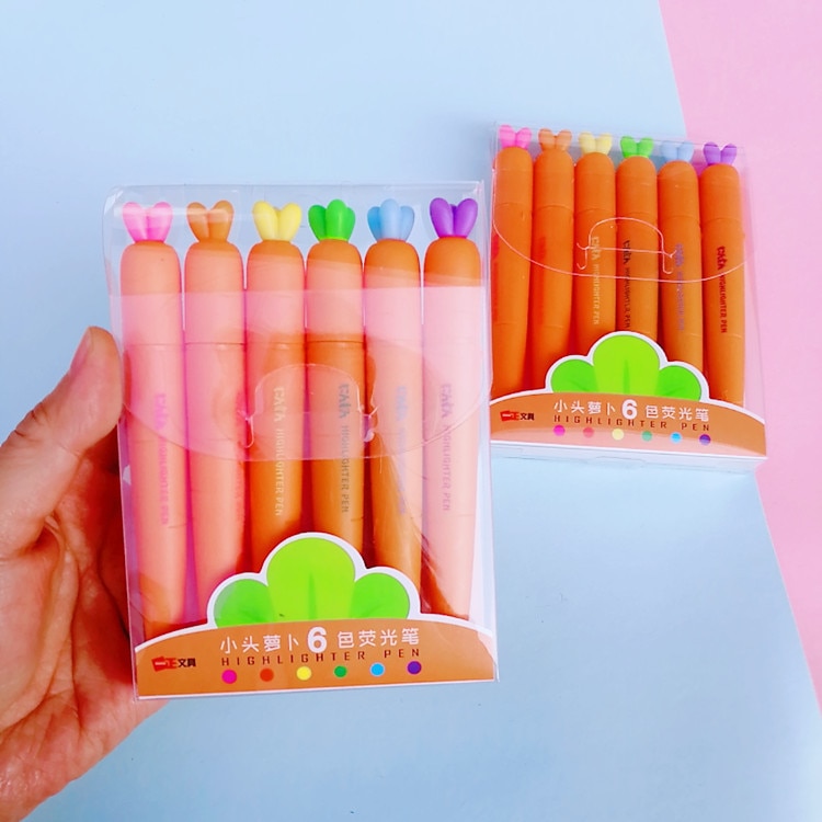 6 renkler/set Kawaii havuç fosforlu sevimli çizim boyama resim kalemi kalem okul malzemeleri kırtasiye hediye
