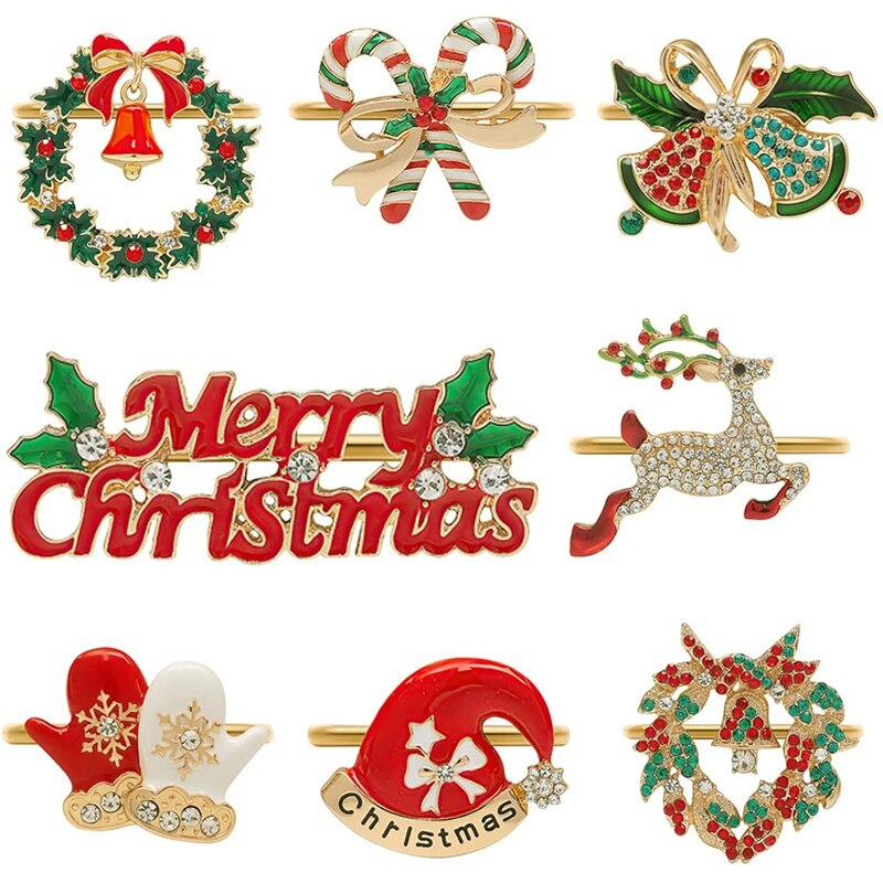 Portatovaglioli natalizi-impostato di 8 anelli portatovaglioli per la decorazione della tavola della casa del ringraziamento di natale-colorato: Default Title