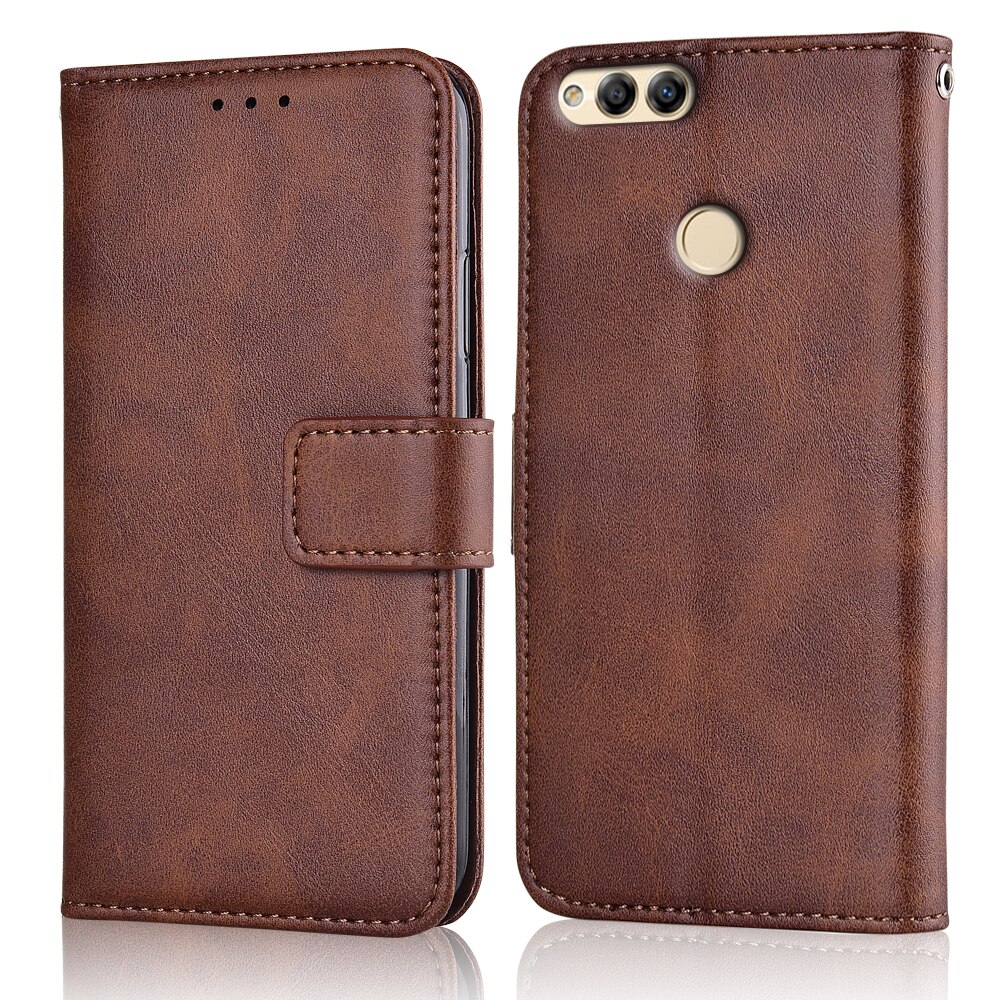 For Huawei Honor 7X BND-L21 Case For On Huawei 7X Coque Luxury Wallet Case For Huawei 7 X BND-L21 Book Flip Cover Phone Bag: niu-Brown