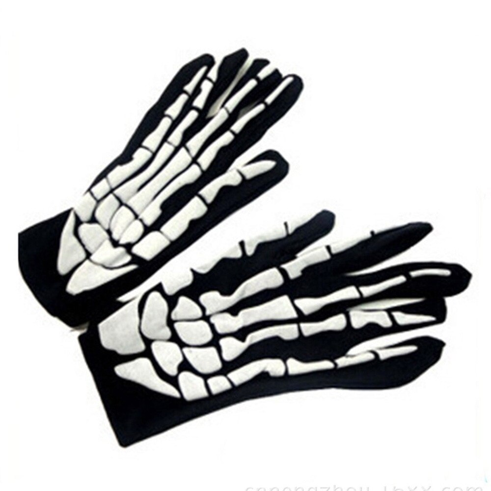 1 Pair Gloves Halloween Cool Unisex Men Horror Skull Claw Bone Skeleton Goth Racing Full Gloves Mittens Non-slip Gloves