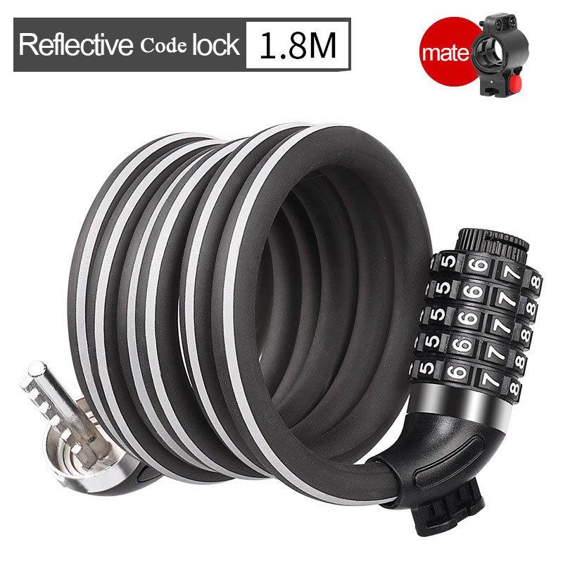 Reflective Bike Lock Code/Key Bicycle Cable Lock Anti-theft mtb antivol velo candado bicicleta Long Motorcycle Lock 1.2m/1.8m: 1.8m code lock