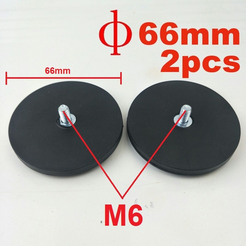 Kraftfuld neodym magnet skive gummi prissat  m6 m8 tråd kamera magneter dvr telefon holder base magnetiske beslag til led bar lys: 66mm m6 2 stk