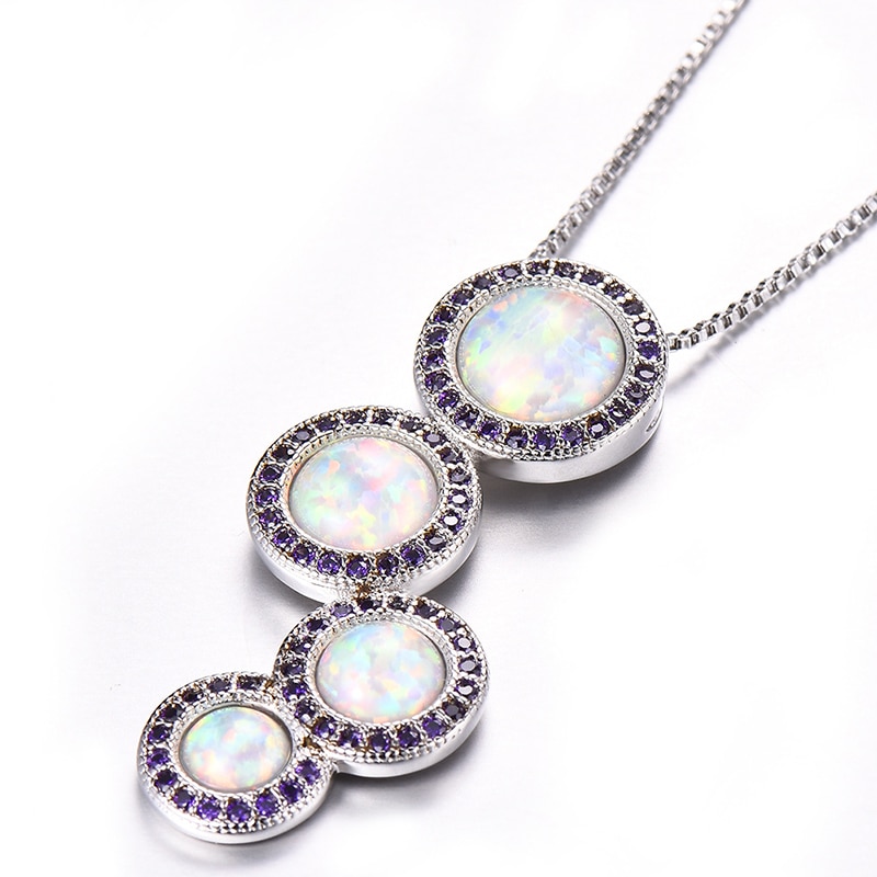 Round Natural Stones Necklace White Blue Women's Pendants Clavicle Chain Purple Crystal Party Choker