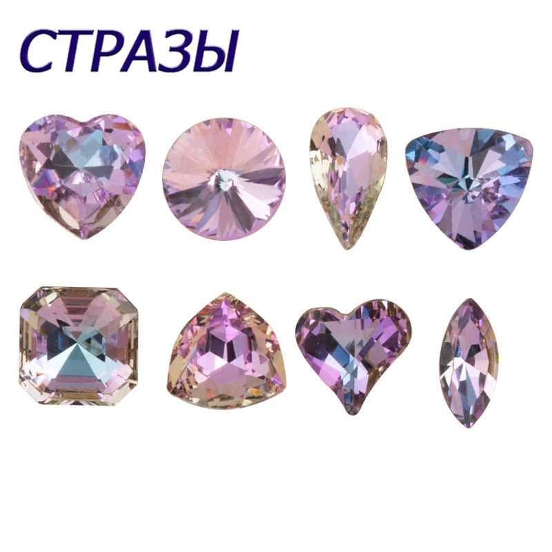 Purple Color Rhinestone Different sizes Crystal Non HotFix FlatBack Glass Nail Art Stones Shiny Nail Decorations