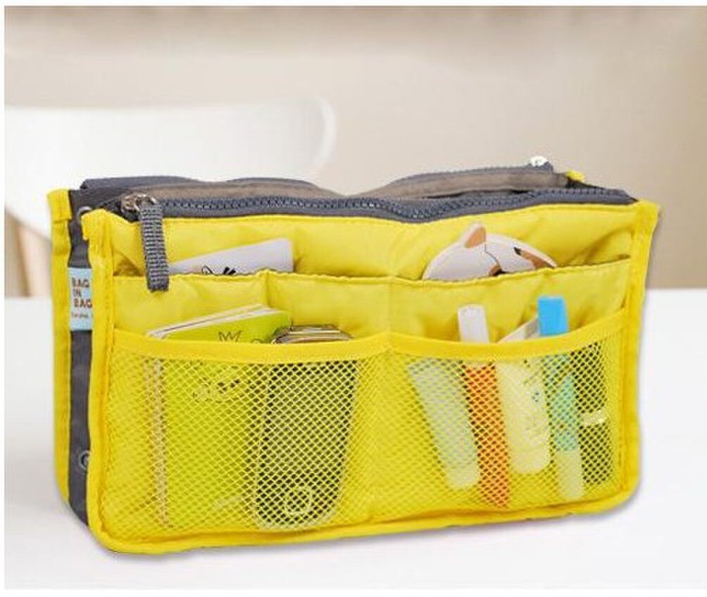 Ladies Organizer Bag Multi Functional Cosmetic Storage Handbag Bags Women Travel Makeup Insert Purse: YELLOW