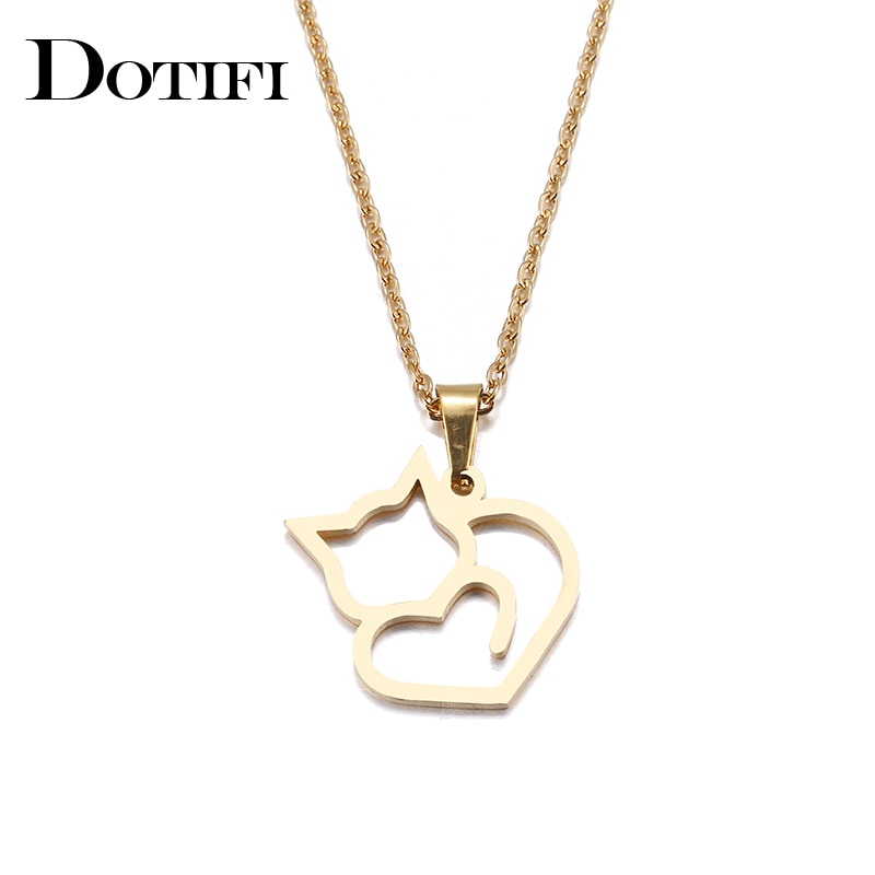 Dotifi Rvs Ketting Voor Vrouwen Minnaar Goud En Zilver Kleur Kat Prachtige Hanger Ketting Engagement Sieraden