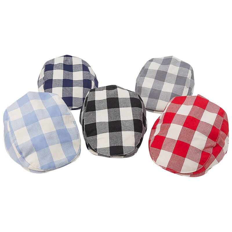 Baby Hat for Boys Cotton Plaid Baby Boys Hat England Vintage Cotton Kids Beret Cap for Children 5 Colors