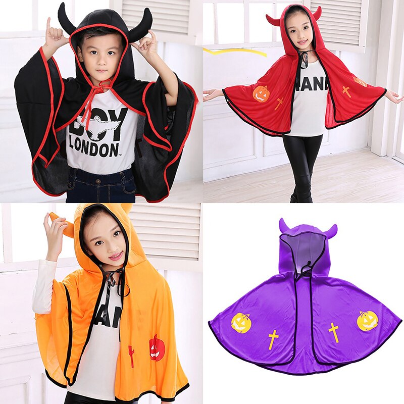 1 Pc Kids Halloween Party Kit Hat Cloak Cape Robe Childs Hooded Cape Dress Costume Cosplay Halloween party