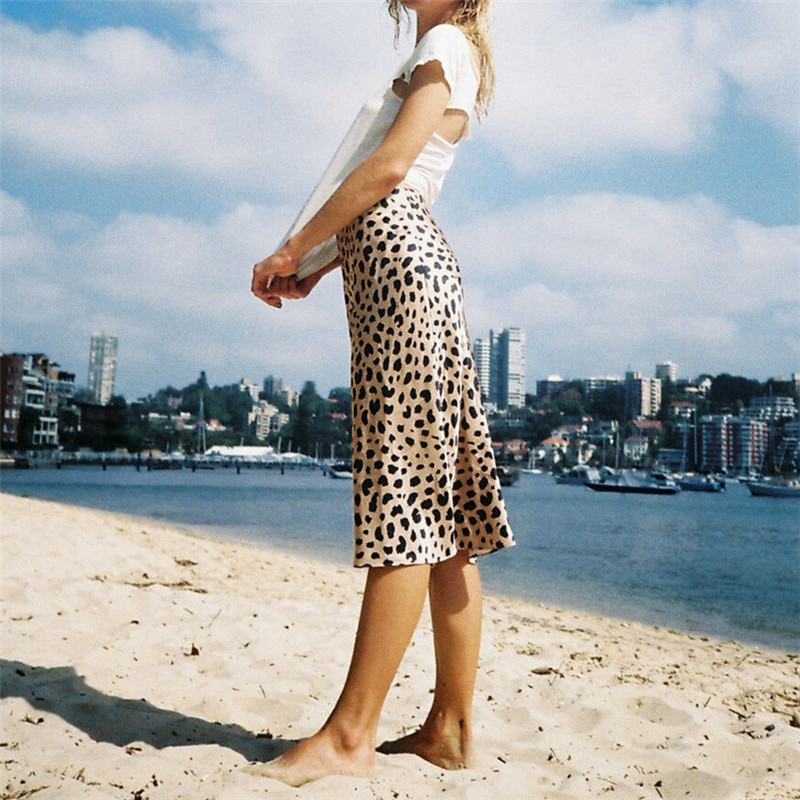 Kvinnor omlott volanger en linje hög midja kjol dam casual leopardmönstrade korta mini kjolar smal leopard festkjol