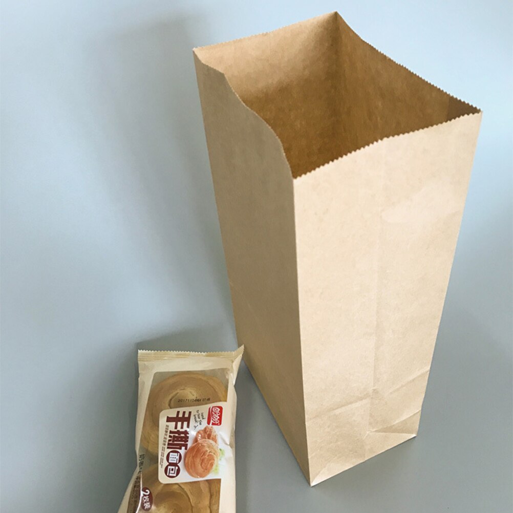 100pcs Kraft Paper Wrap Bag Open Top Eco friendly Lunch Bread Food Snacks Shopping Bag Pouch Packaging Bag
