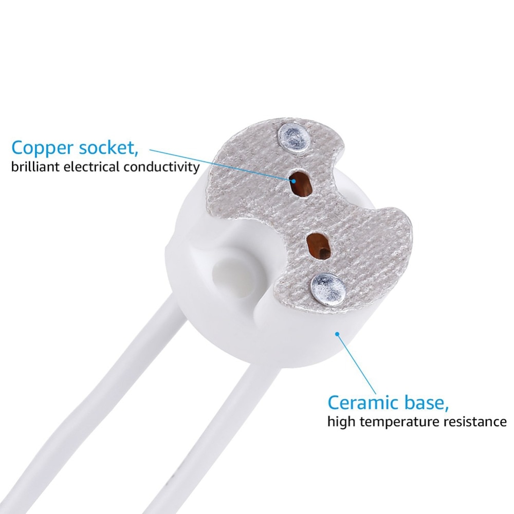 6Pcs/Lot MR16 Lamp Base MR11 GU5.3 G4 Ceramic Connector Socket Light Holder with Wire for LED Halogen Bulb