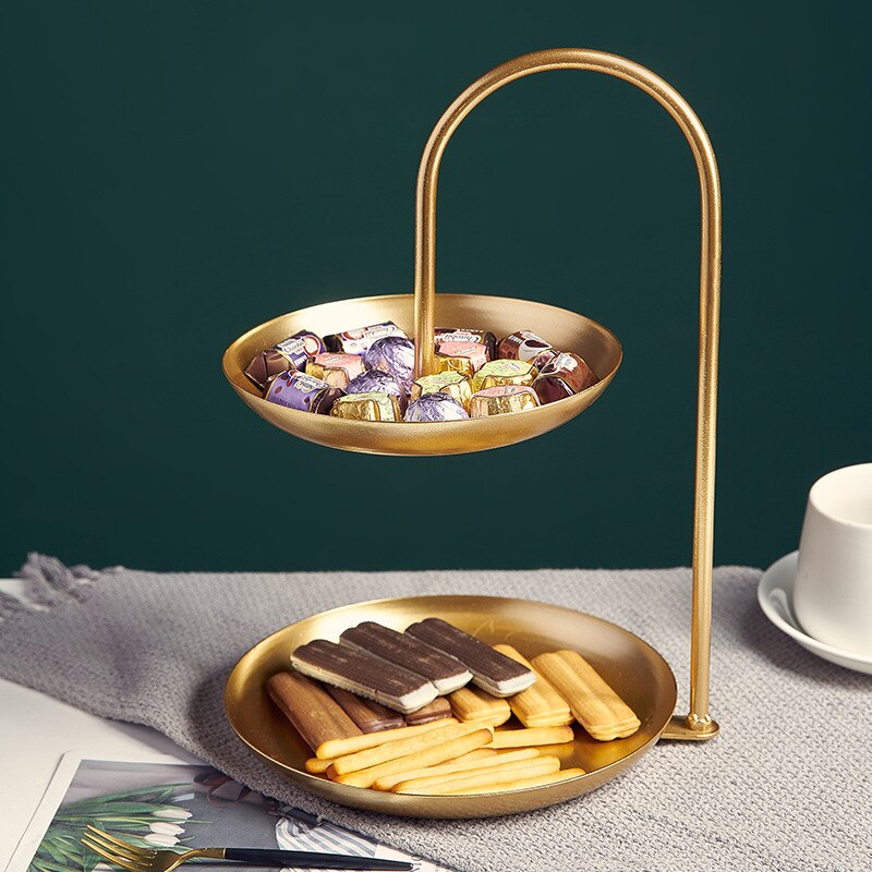 Double-Layer Nordic Iron Fruit Plate Candy Plate Home Living Room Snack Fruit Tray Dried Fruit Plate Storage Basket