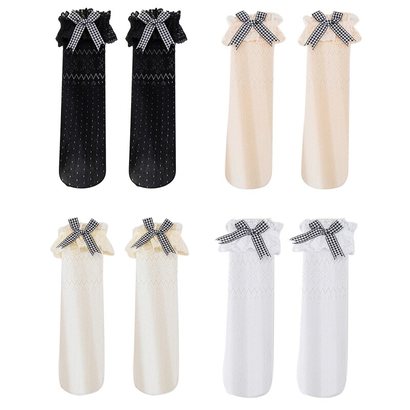 Calzini traspiranti in pizzo Lolita per bambini calzini per bambini Bowknot calzini a tubo centrale primavera estate autunno calza calda ginocchio alto