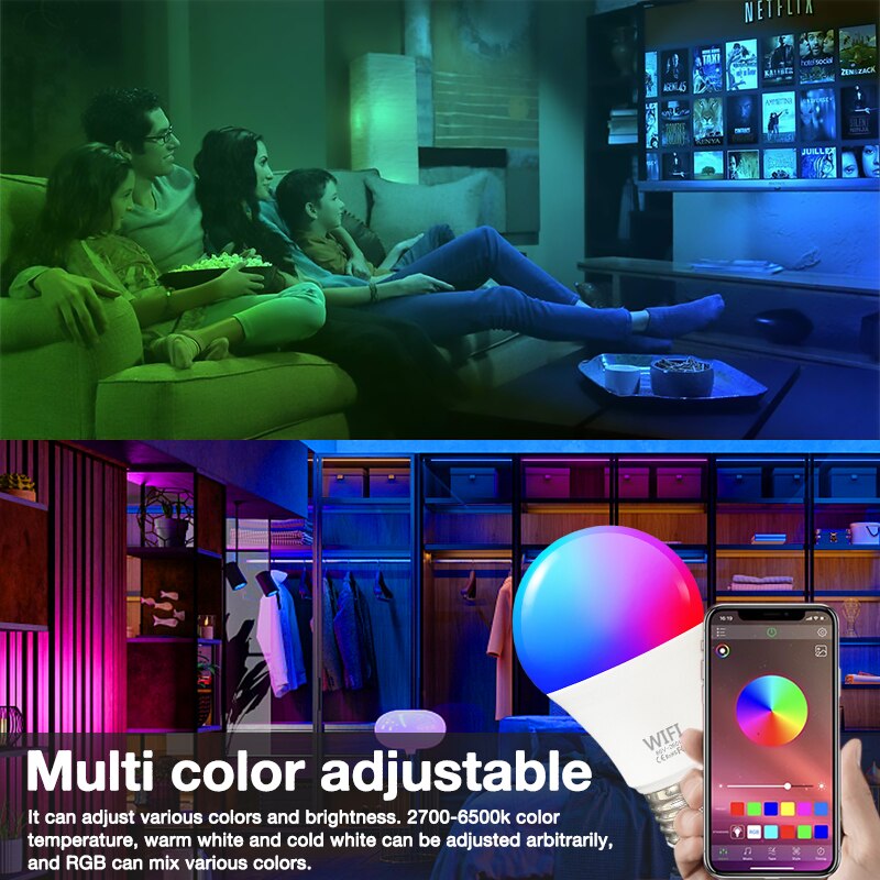 AUBESS – ampoule connectée Tuya, lampe LED RGB E27, 15W, wi-fi, variable, pour maison connectée, application Smart Life, commande vocale, Alexa, Google Home