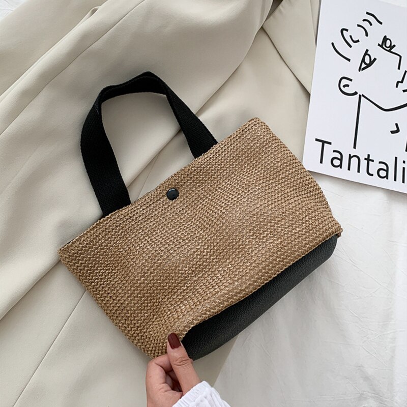 Rattan Handbag Bohemian Straw Bag For Women Summer Beach Large Capacity Tote Bag Handmade Kintted Travel Bags Bolsa: black