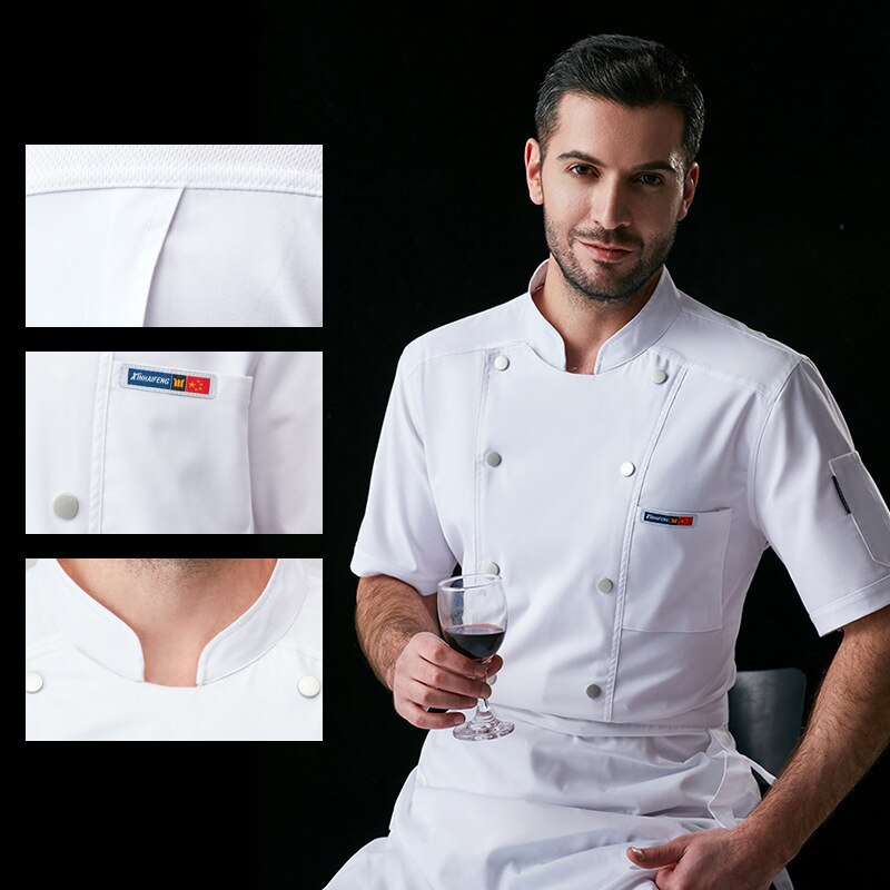 Uniform mandlig køkken arbejdstøj med korte ærmer kvindelig ungdom sommer restaurant hotel åndbar elastik tynd model