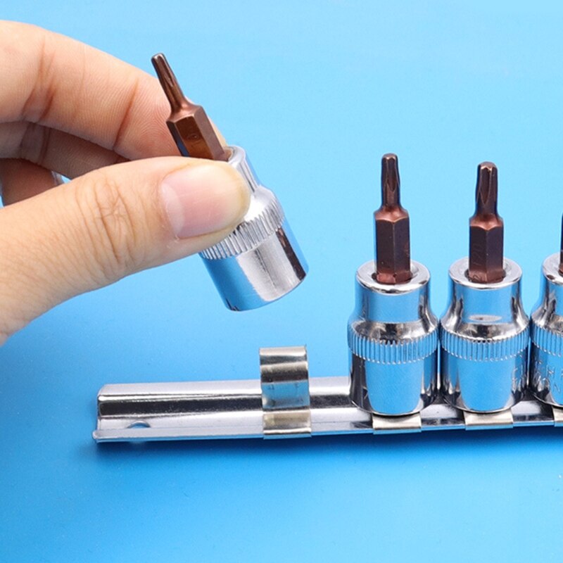 11Pcs T10-T60 3/8" 1/4" Star Hexagonal Torx Bit Socket Kit Driver Sleeve Tool