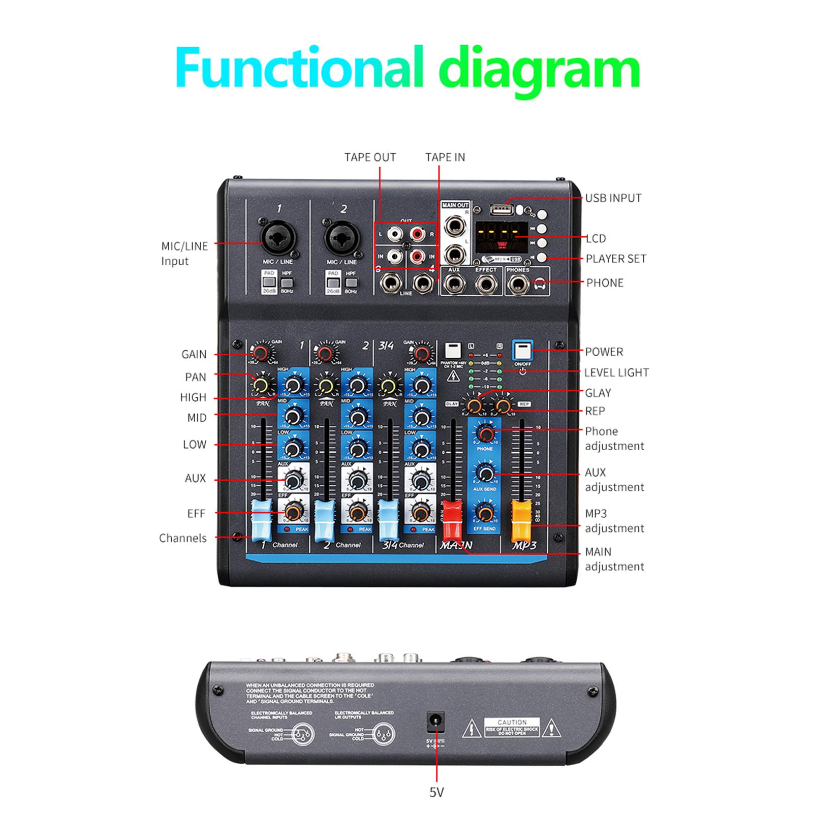 Small Audio Mixer 4 Channel Digital Signal Processor Digital Display Bluetooth Sound Board Console NX4 US Standard for Online PC