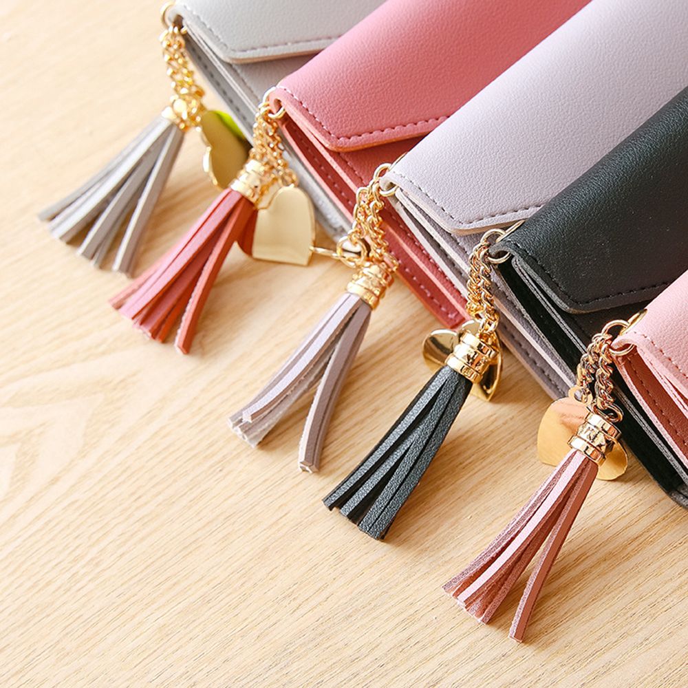 Mappe der frauen Nette Student Quaste Anhänger Trend Kleine PU Brieftasche Geldbörse Frauen Damen Karte Tasche Für frauen
