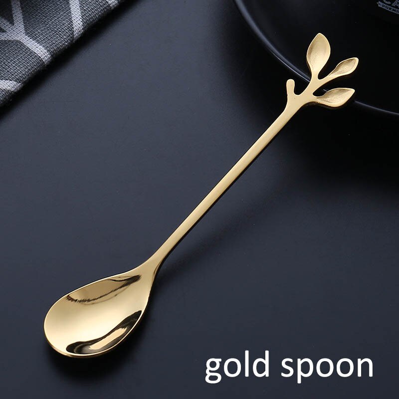 Cuchara de café pequeña de estilo real, vajilla de , vajilla de cocina de acero inoxidable Vintage, minitenedor para postre, exquisita forma de rama: gold spoon